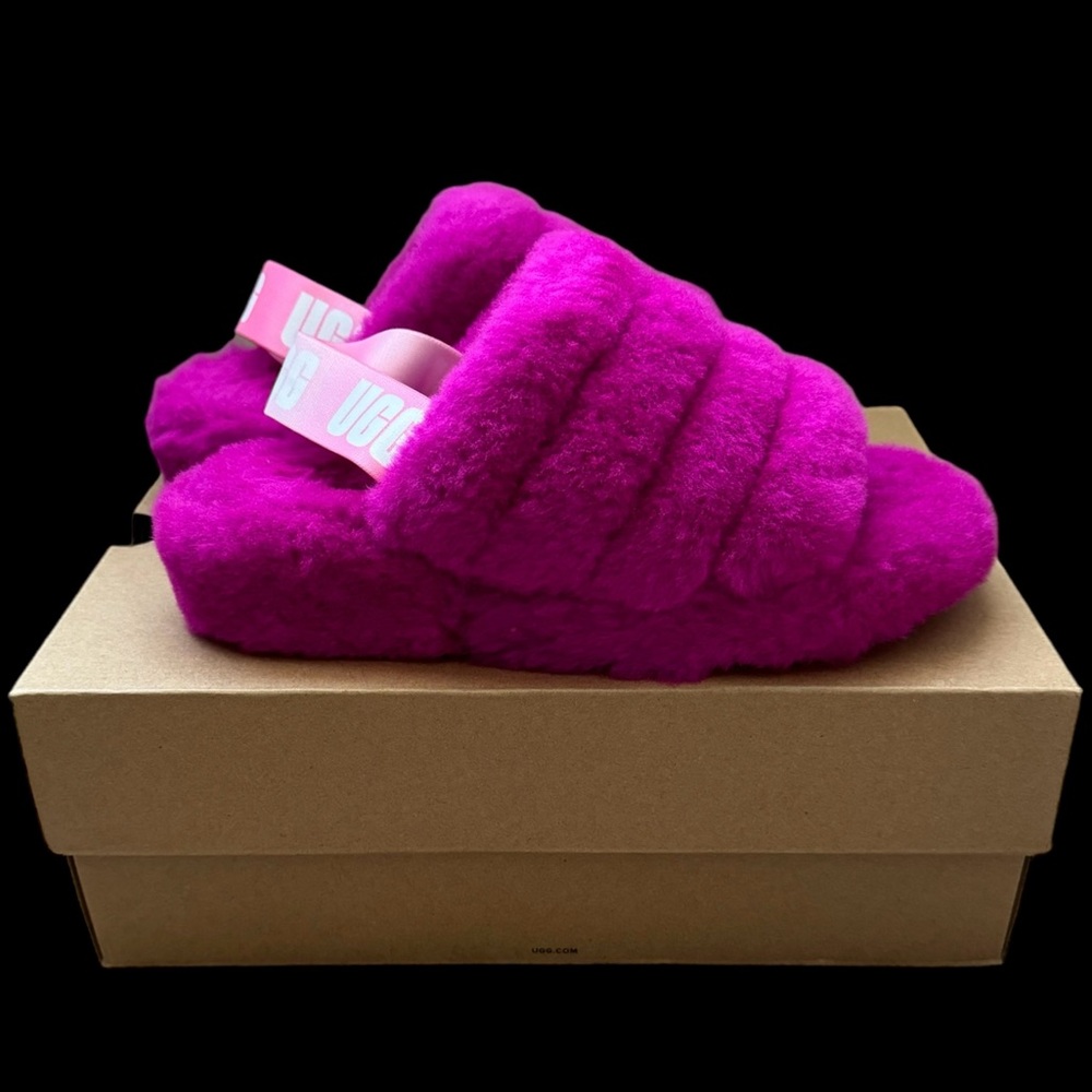 UGG Fuchsia Fluff Slide Sandals
